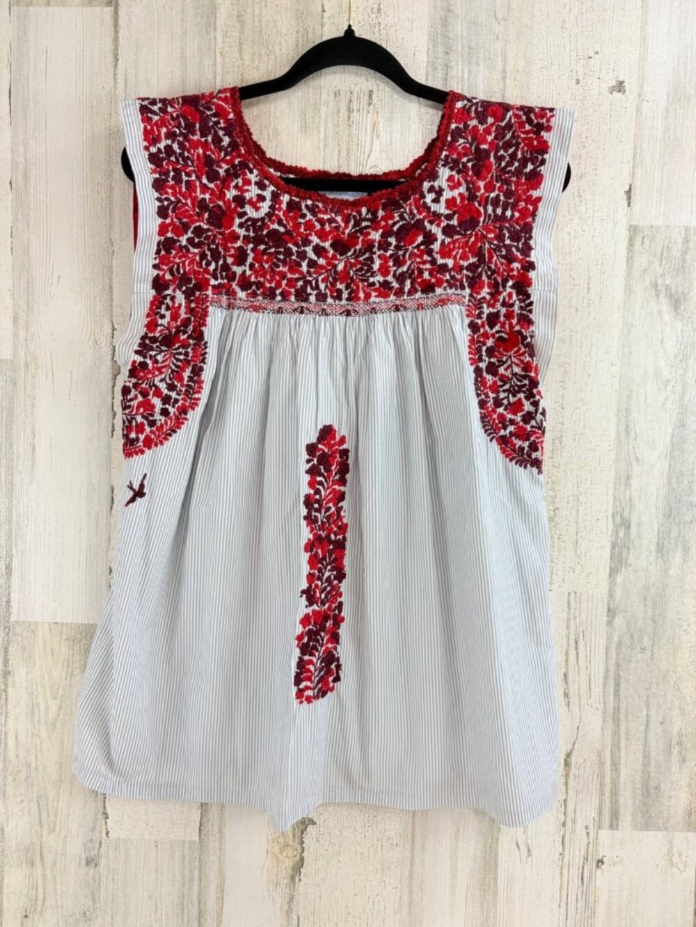 Mi Golondrina Flores Blouse Sz L Red Stripe